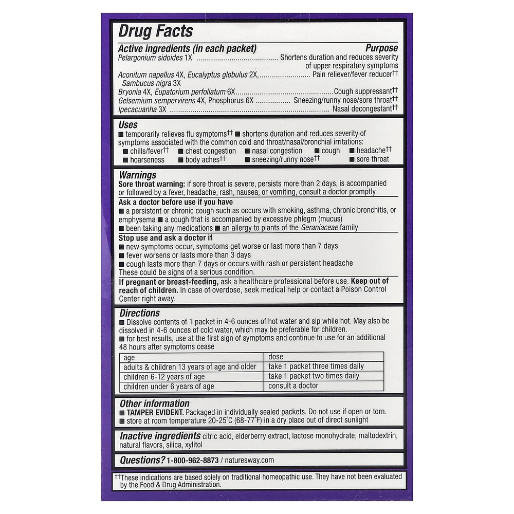 Nature's Way, Sambucus®, средство от простуды и гриппа, горячий напиток из бузины, для детей от 6 лет, лимон, 10 пакетиков по 5,3 г (0,186 унции)