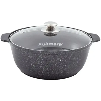 Кастрюля-жаровня 5л «Мраморная»(темный мрамор) со стеклянной крышкой диаметр 28см жмт528а