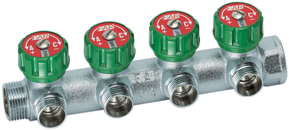 Регулирующий проходной коллектор FAR 3/4"-1/2" на 4 отвода TP