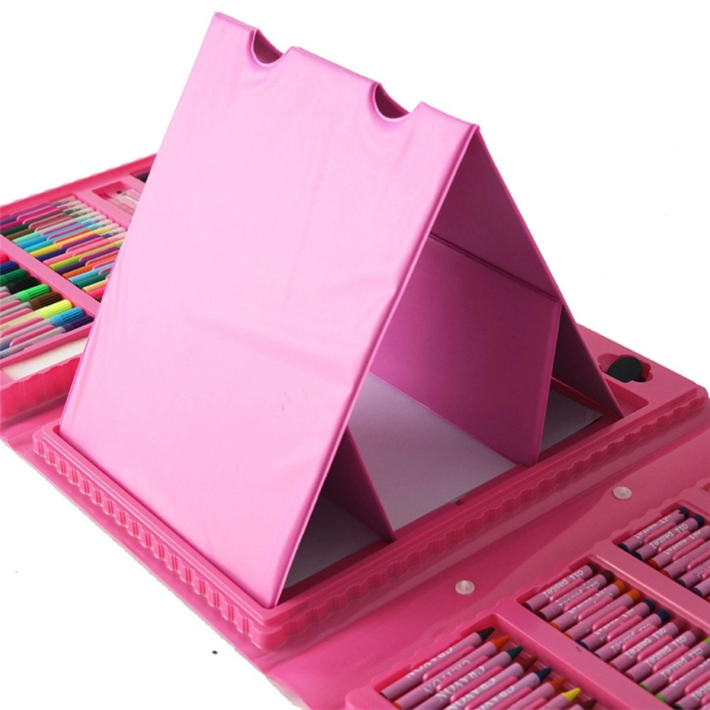 Набор для рисования "Чемоданчик юного художника", 208 предметов: карандаши, кисти, краски, фломастеры. с мольбертом, розовый