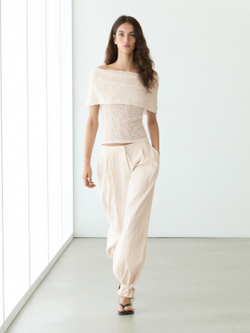 Massimo Dutti Топ из рельефной ткани с открытыми плечами, натуральный/кремовый