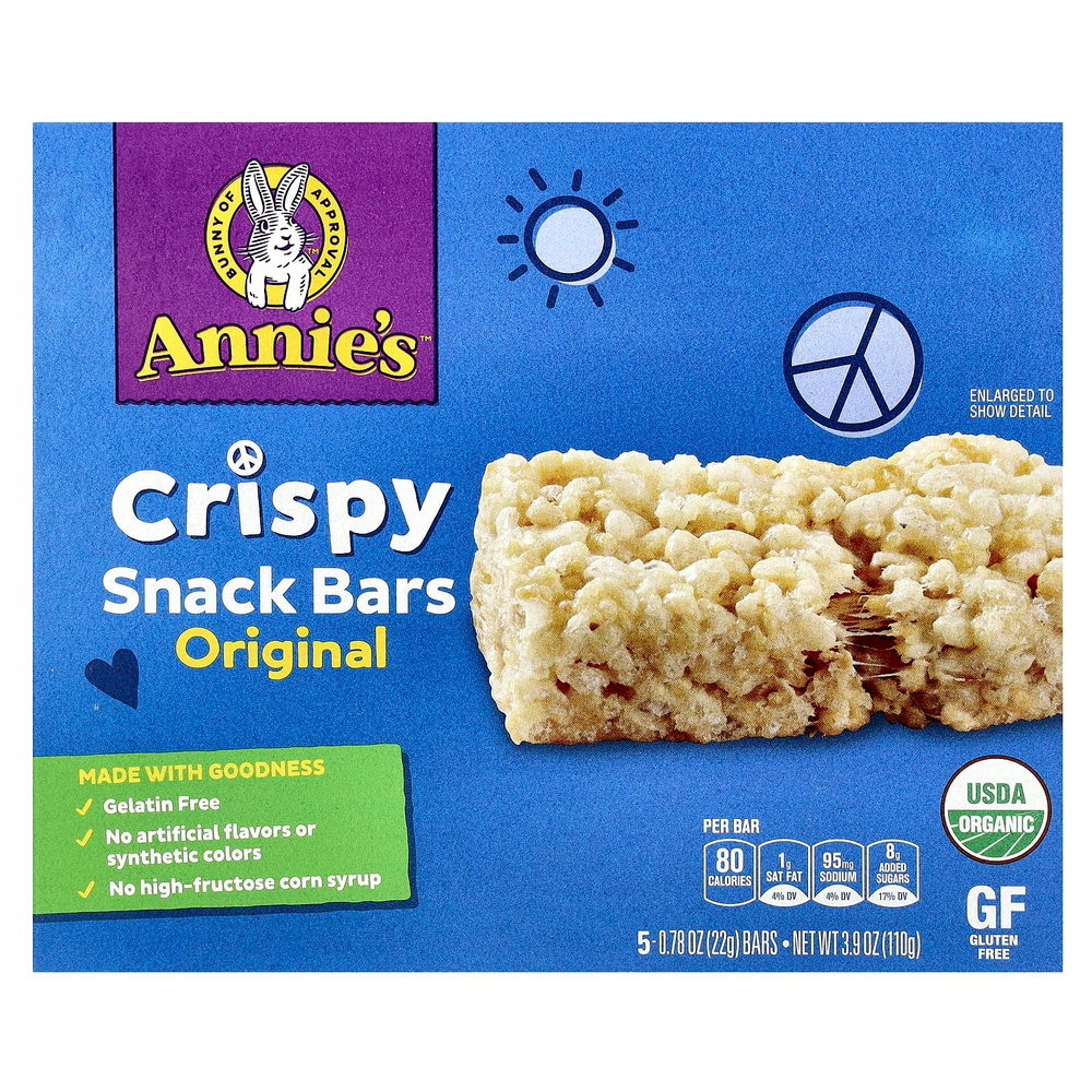Annie's Homegrown, Crispy Snack Bars, оригинальные батончики, 5 батончиков, 22 г (0,78 унции) каждый
