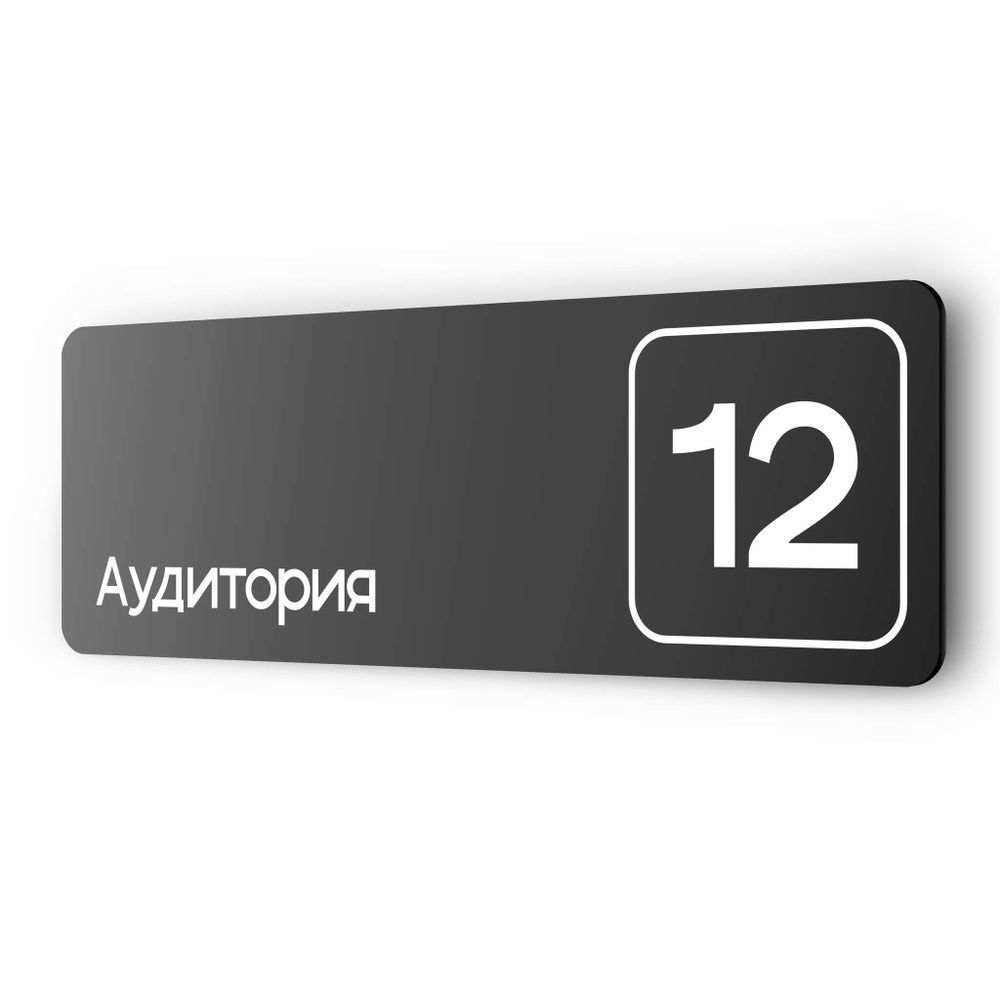 Таблички с номером аудитории &quot;Аудитория №12&quot;, для офиса, 30 х 10 см, серия COSMO 3010, черная, Айдентика Технолоджи
