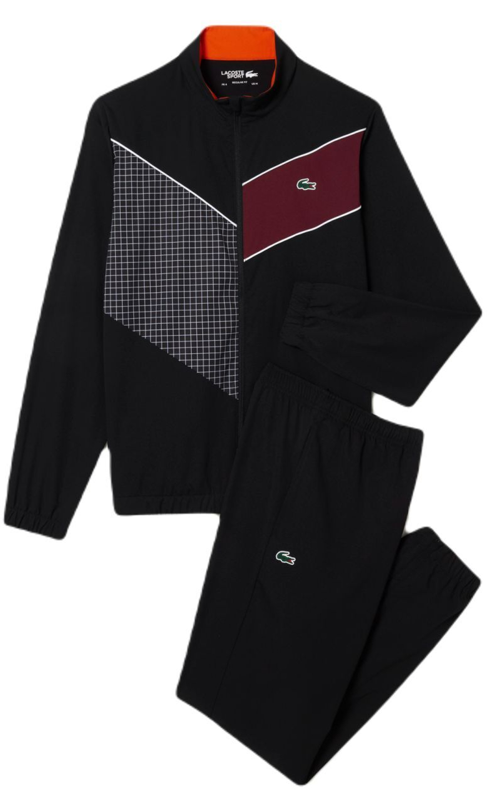 Мужской теннисный костюм Lacoste Stretch Fabric Tennis Sweatsuit - black/orange/bordeaux