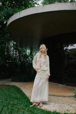 ZARA ПОЛУПРОЗРАЧНАЯ БЛУЗА С ВЫШИВКОЙ, СВЕТЛО-БЕЖЕВЫЙ