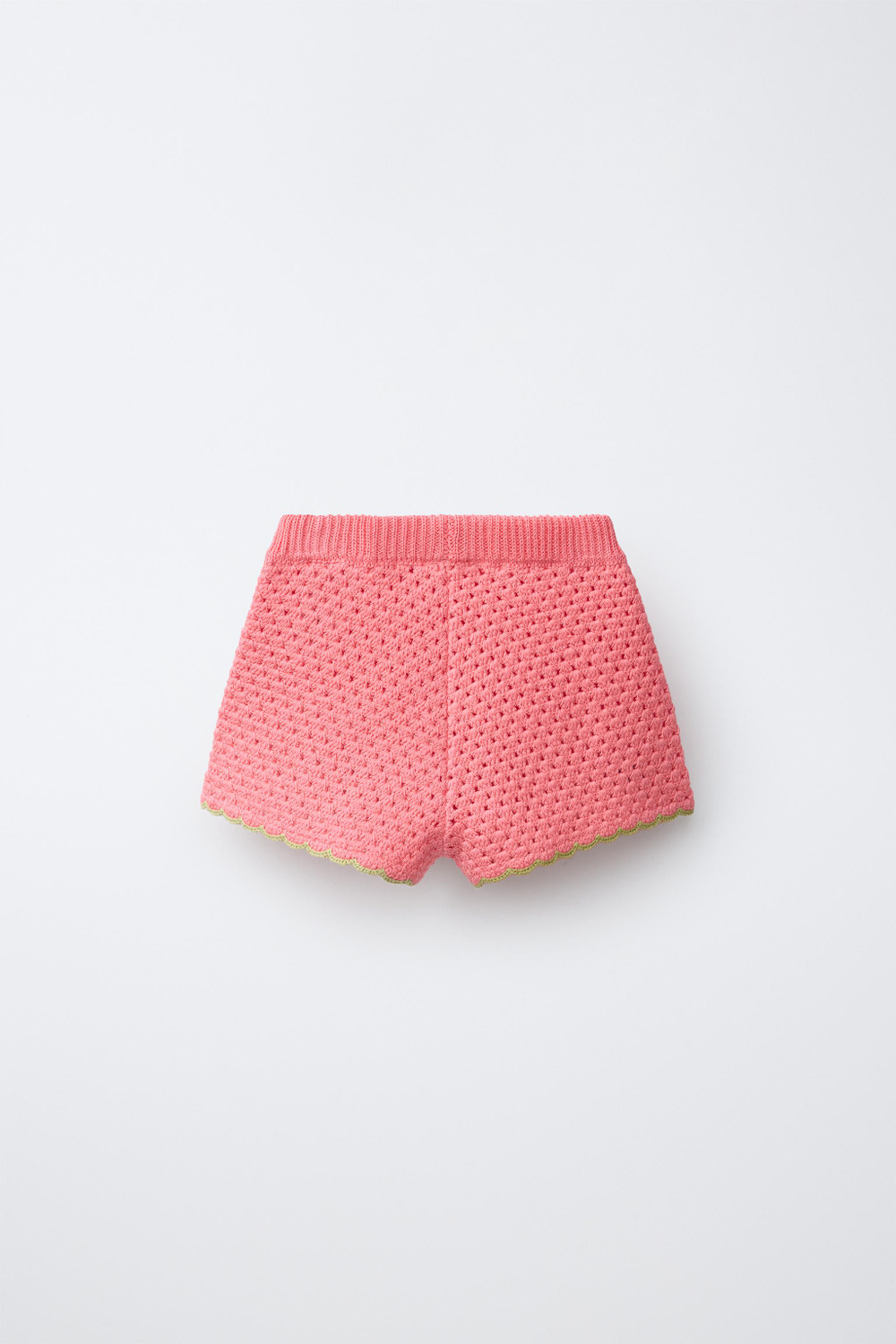 ZARA ШОРТЫ ИЗ ТРИКОТАЖА КРЮЧКОМ С ВЫШИВКОЙ, КОРАЛЛОВЫЙ