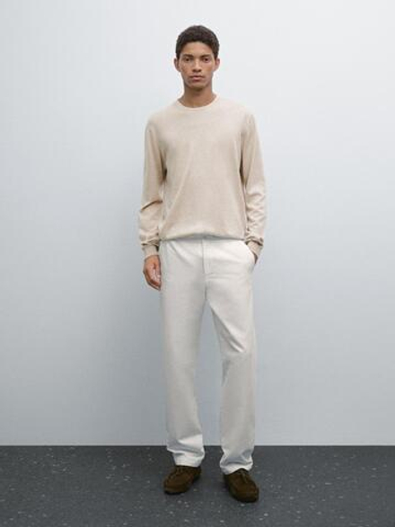 Massimo Dutti Хлопковый свитер с длинными рукавами, песочный