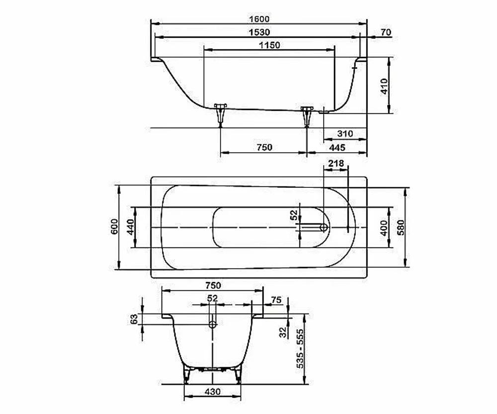 Ванна стальная Kaldewei Saniform Plus 372-1 160х75 112500010001 белый