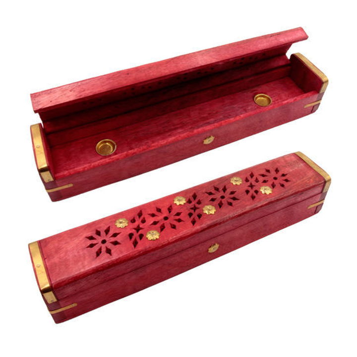 Подставка под благовония Пенал Цветы, дерево Шишам, цвет красный, 30x6x5,5 см