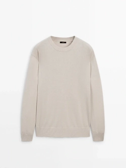 Massimo Dutti Шерстяной свитер с круглым вырезом, бежевый