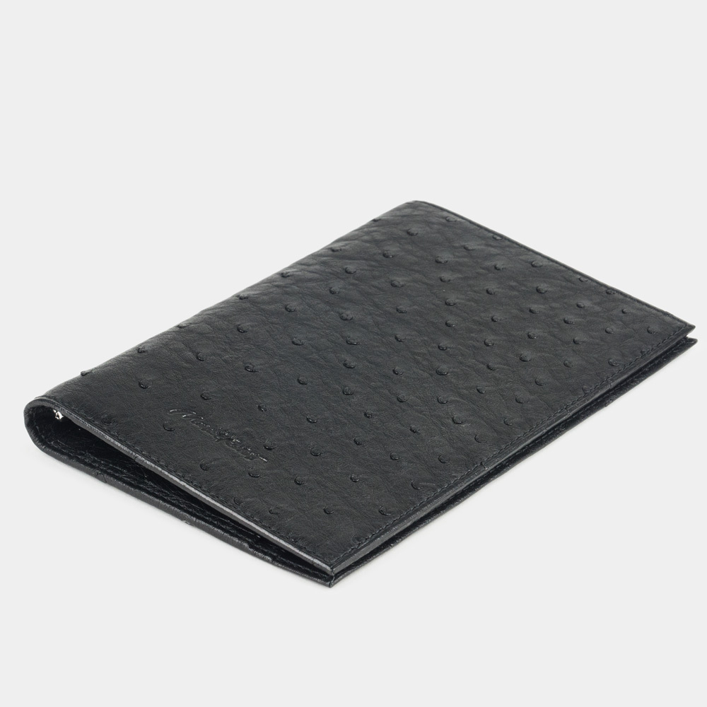 Кошелек мужской кожаный, страус черного цвета