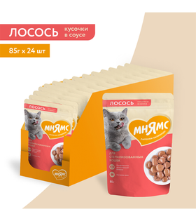 Мнямс Кусочки в соусе Лосось для стерилизованных кошек 85гр./24шт.