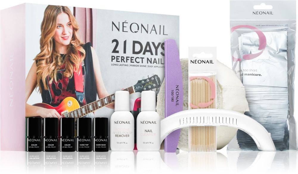 NEONAIL French Pink Medium gel nail polish 3 мл + Raspberry Red gel nail polish 3 мл + Madame de Mode gel nail polish 3 мл + base coat gel for gel nails 3 мл + Gel top coat 3 мл + wooden cuticle stick 10 шт. + cellulose cotton pads 250 шт. + 100/180 Shine Nail buffer 1 шт. + preparation for degreasing and drying of the nail 50 мл + pure acetone for removing Gel nails 50 мл + светодиодный гель для ногтей лампа + гель для ногтей для снятия лака 50 шт. Starter Set 21 Days Perfect Nails