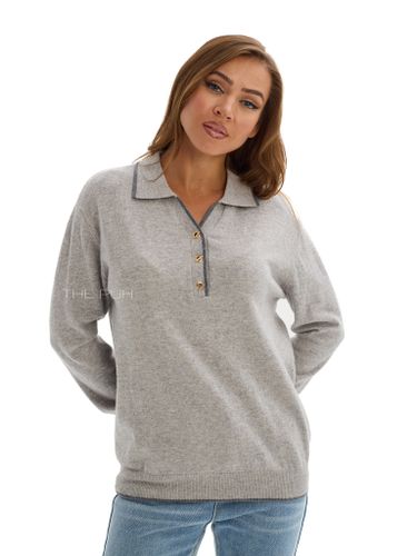 Светло-серое поло с длинным рукавом из шерсти