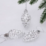 Елочные игрушки «Шишечки в инее» 5,5 см (набор 3 шт), Серебро