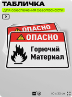 Табличка для обеспечения безопасности "Опасно горючий материал", для производства, предприятия, организаций, 40х30 см, Silver Plane x Айдентика Технолоджи