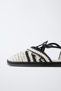 ZARA TIMELESZ - БАЛЕТКИ ИЗ КРУЖЕВА КРОШЕ, БЕЛЫЙ