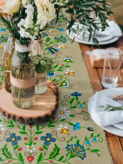 Дорожка декор на стол тканевая Сказка "Цветочный лен" 125х45 рогожка