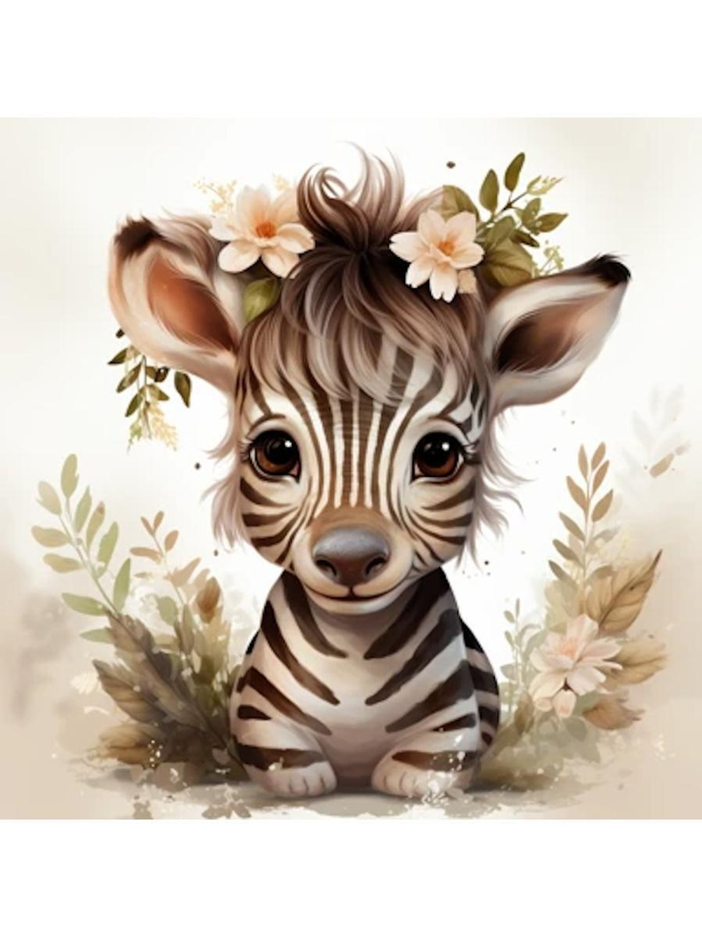 Картина по номерам 20х20см. "Малыши-животные. Зебра в цветах" 16цв. коробка (арт.Х-6309)