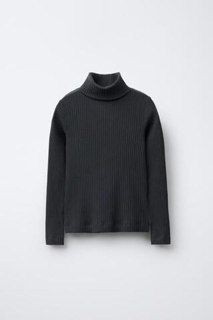 ZARA ФУТБОЛКА В РУБЧИК С ВОРОТНИКОМ-СТОЙКОЙ, АНТРАЦИТОВО-СЕРЫЙ