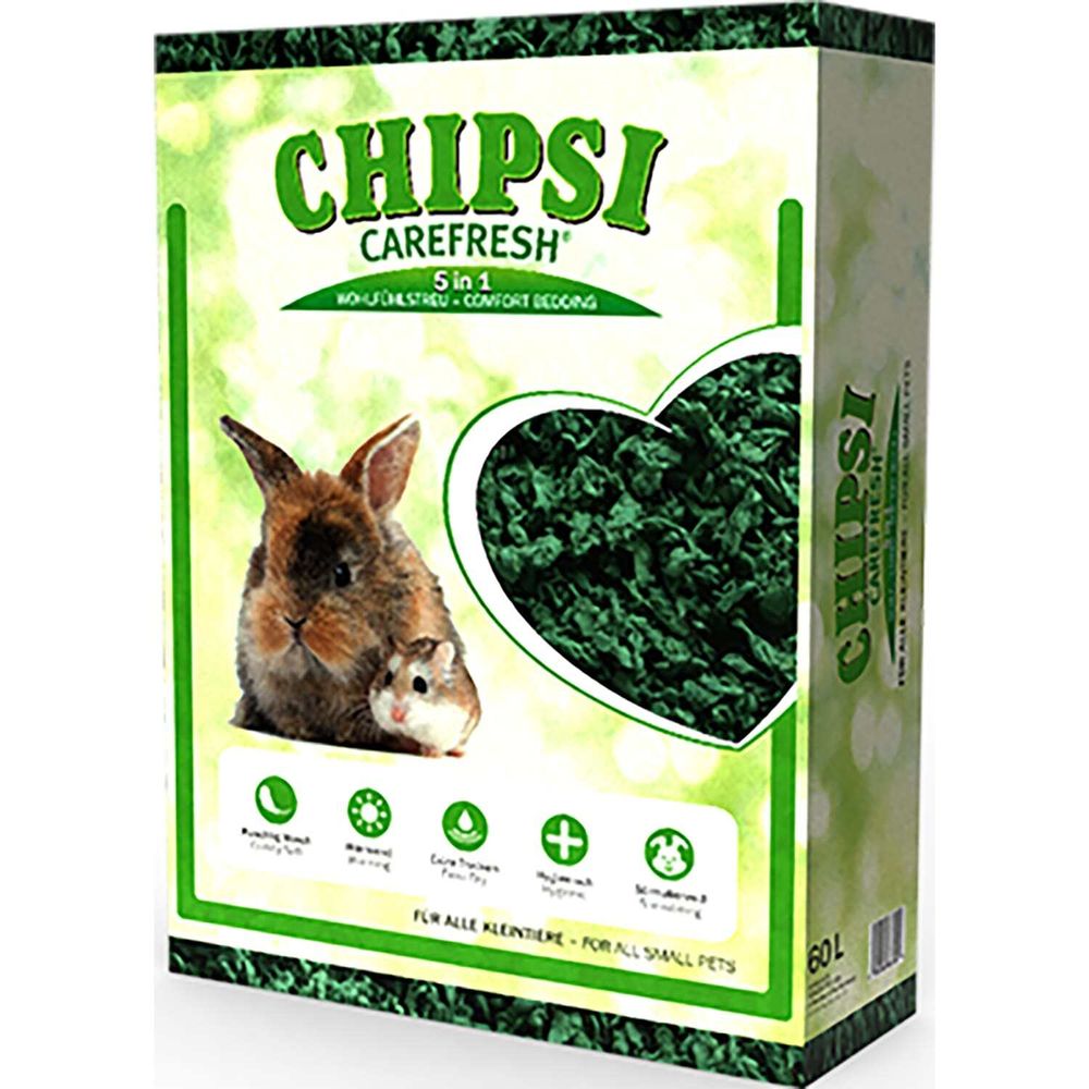 Наполнитель Chipsi Carefresh Forest Green подстилка для мелких домашних животных и птиц, бумажный, зеленый, впитывающий 14 л