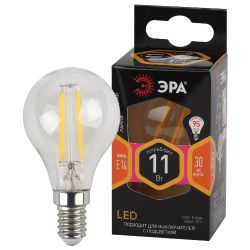 Лампочка светодиодная ЭРА F-LED P45-11W-827-E14 Е14 / Е14 11Вт филамент шар теплый белый свет | Филаментные декоративные