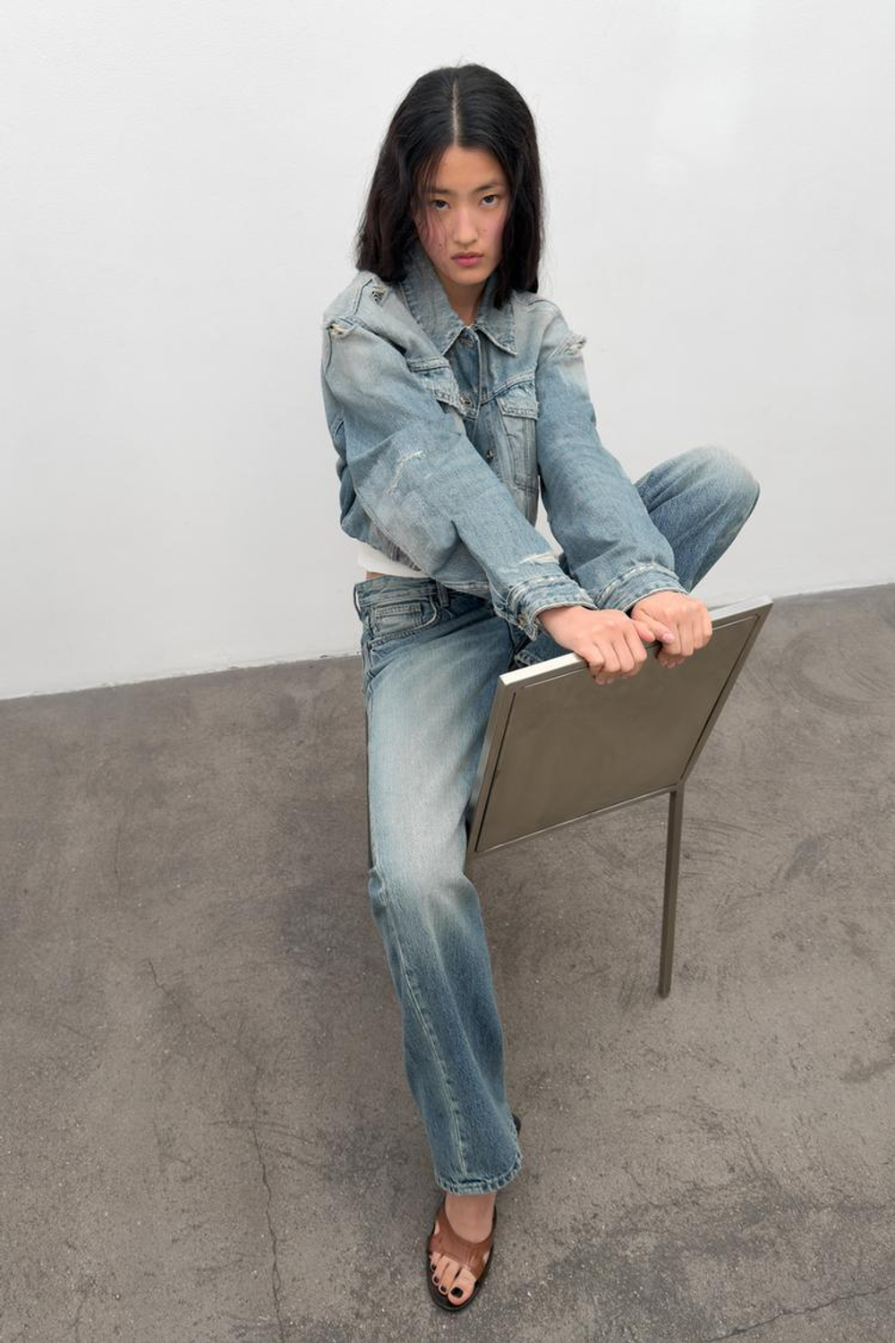 ZARA УКОРОЧЕННАЯ ДЖИНСОВАЯ КУРТКА TRF, СИНИЙ