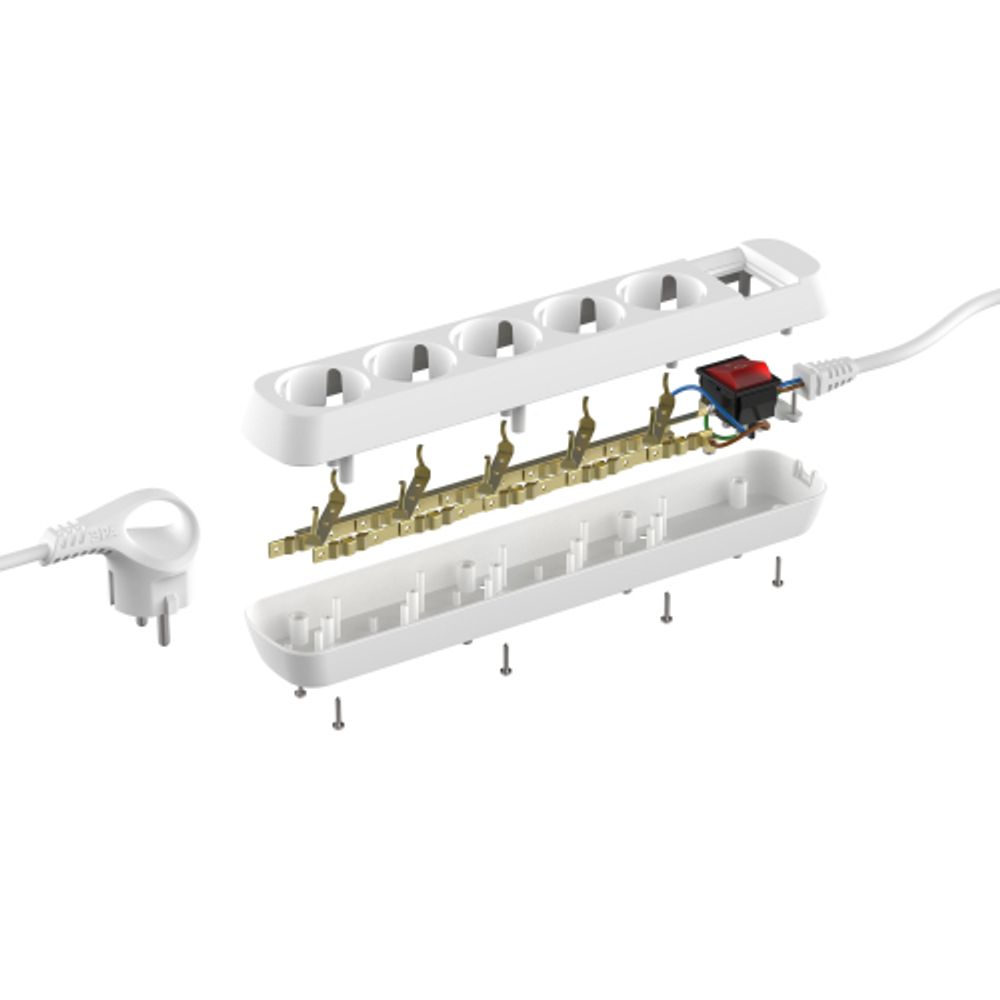 Удлинитель электрический ЭРА U-5es-5m-3x1,5 с заземлением с выключателем 5 розеток 5м ПВС 3x1,5мм2 16А