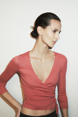 ZARA ФУТБОЛКА С ЗАПАХОМ SUPIMA®, КОРАЛЛОВО-КРАСНЫЙ