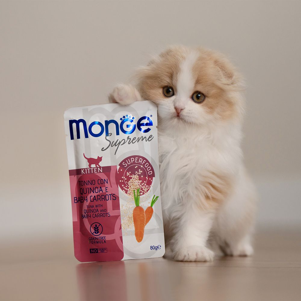 Пауч Monge Supreme kitten для котят из тунца с киноа и мини-морковью