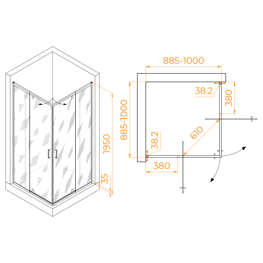 Душевой уголок RGW PA-038 (Прозрачное, 900x900)