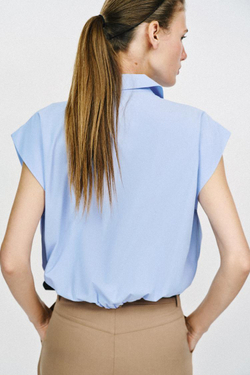 ZARA КОРОТКАЯ РУБАШКА-БАЛЛОН, ГОЛУБОЙ