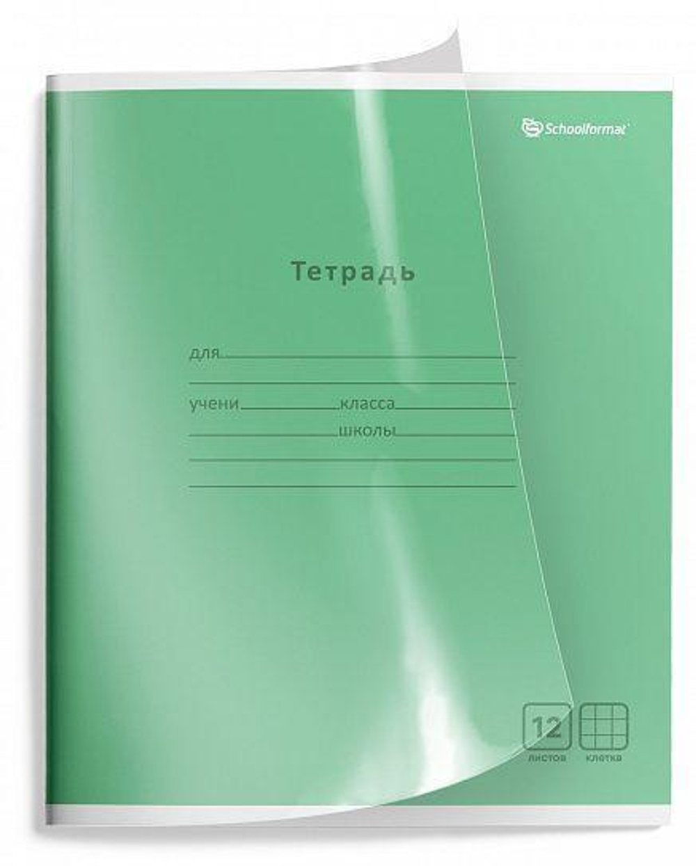 Тетрадь А5 12л. клетка "Зеленый кристалл" пластик облистер (Schoolformat)