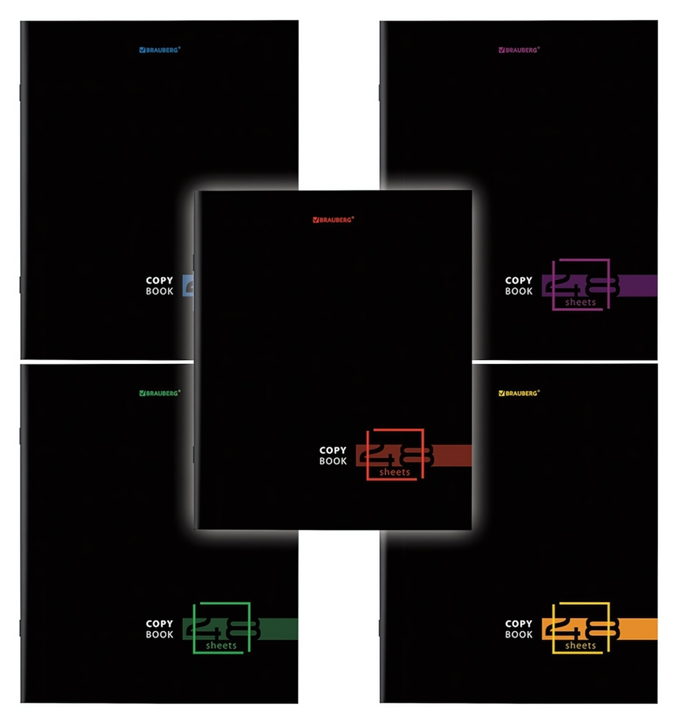 Тетрадь А5 48л. линия "Dark" скоба, обложка картон, микс в спайке (BRAUBERG)