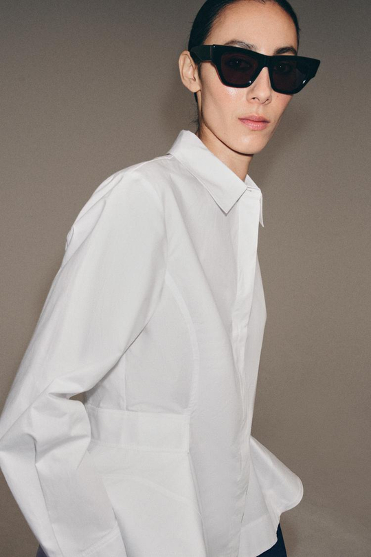 ZARA РУБАШКА ИЗ ПОПЛИНА С БАСКОЙ — ZW COLLECTION, БЕЛЫЙ