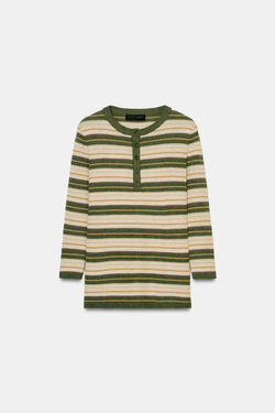 ZARA СВИТЕР В ПОЛОСКУ, ЭКРЮ/ХАКИ