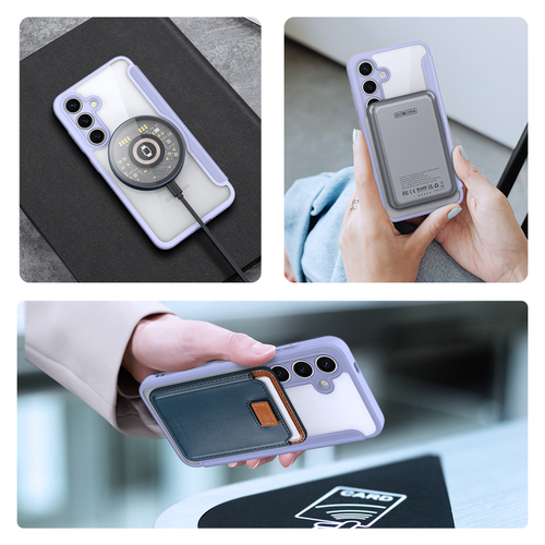 Прозрачный чехол книжка фиолетового цвета с поддержкой MagSafe от Dux Ducis для Samsung Galaxy S24+, серия Skin X Pro Series Case