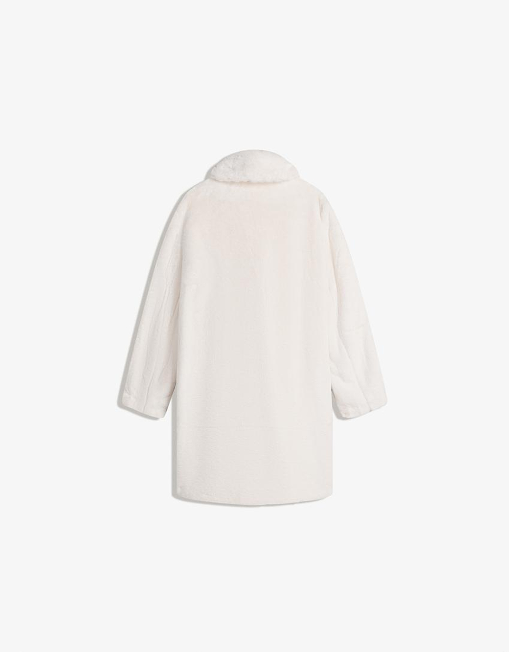 BERSHKA Длинная шуба из искусственного меха, белый