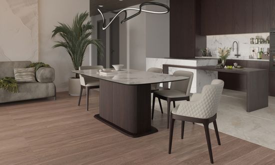 Прямоугольный обеденный стол DRAGON с глянцевой керамикой, опора шпон