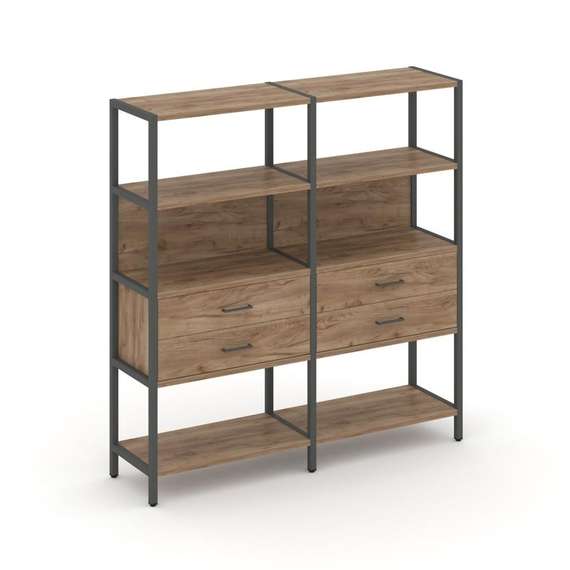 Shelf System Двухсекционный стеллаж четырехярусный с ящиками SN.STM-422 Дуб Табак/Металл Антрацит 15