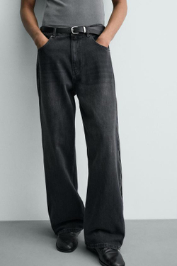 ZARA ДЖИНСЫ FLARED С МОЛНИЯМИ, УГОЛЬНЫЙ