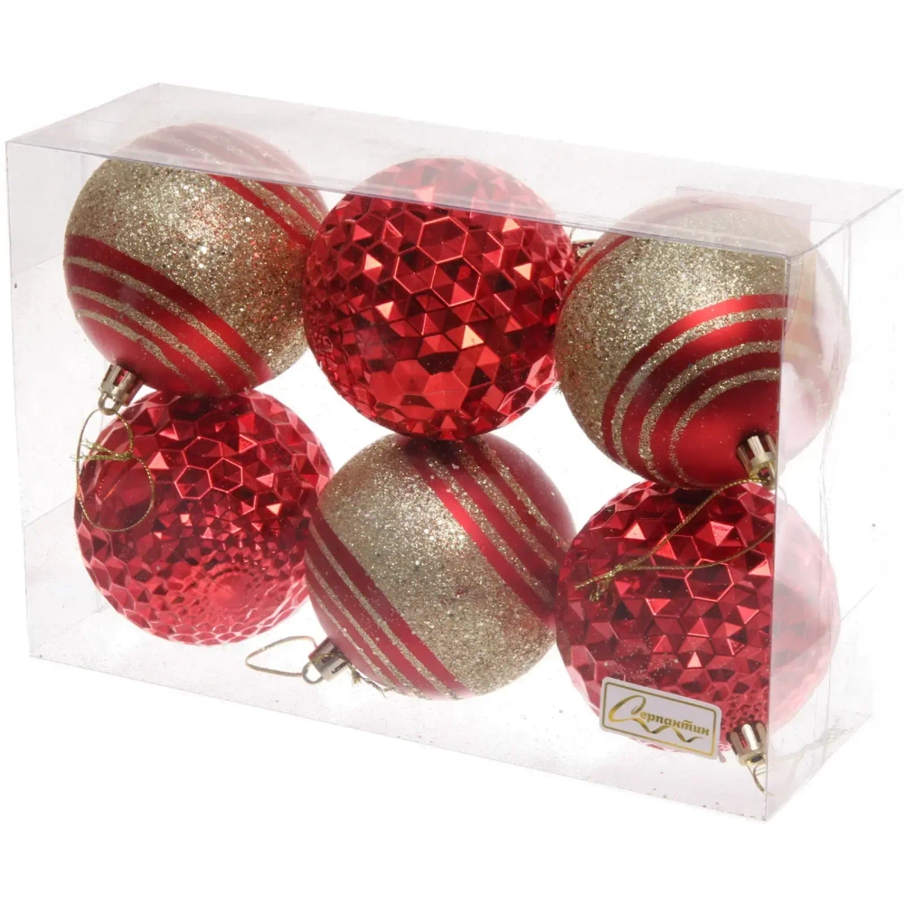 Набор шаров 8 см «Сказочный блеск» (в наборе 6 шт), Красный