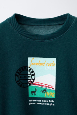 ZARA ТОЛСТОВКА С ПРИНТОМ SNOWLAND, НЕФТЯНОЙ