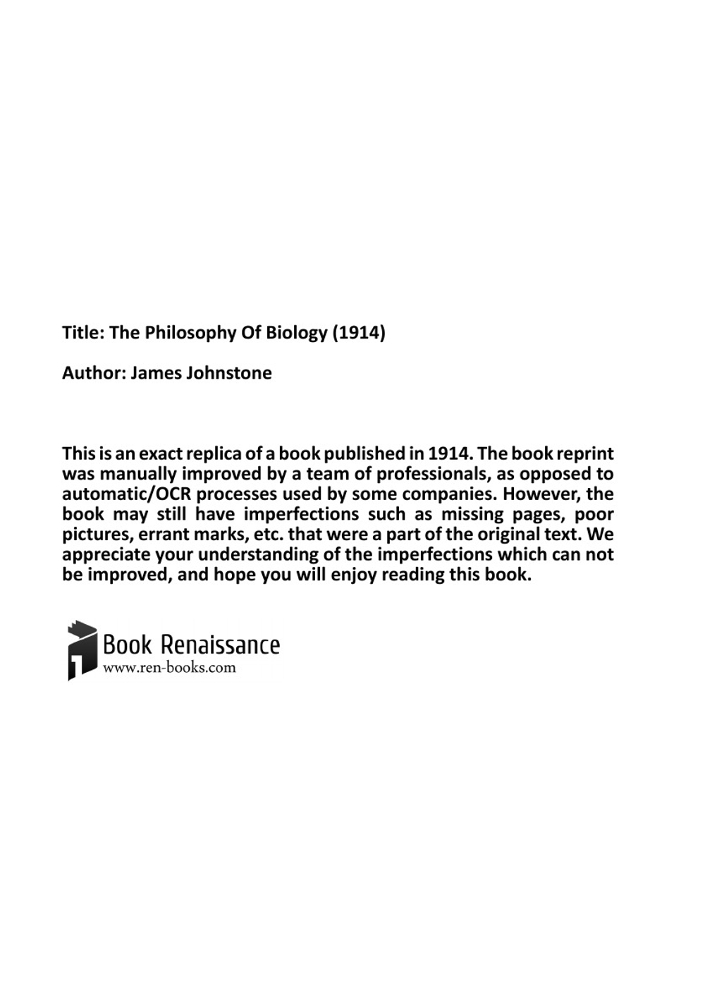 The Philosophy Of Biology | J. Johnstone