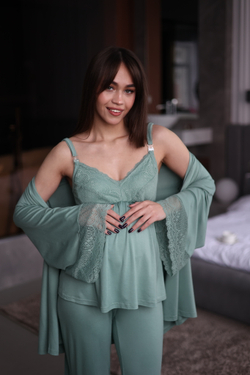 Комплект тройка для беременных и кормящих, пижама TO102-3; цвет: оливковый