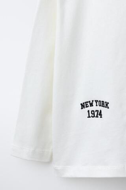 ZARA ФУТБОЛКА С ВЫШИВКОЙ «МЕДВЕДЬ», БЕЛЫЙ