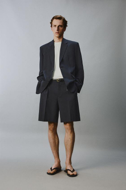 ZARA ШОРТЫ СО СКЛАДКАМИ RELAXED FIT, МОРСКОЙ ТЕМНО-СИНИЙ