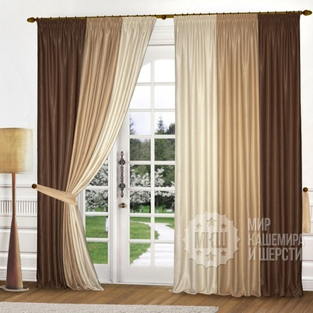 Комплект штор Анжелика 2020 (арт. А30-313-2) - (180х270)х2 см. - темный шоколоад-беж-молочный