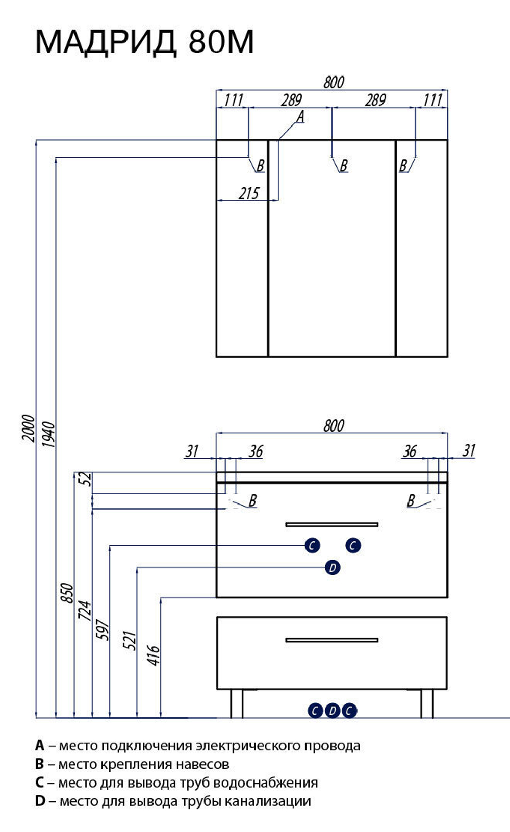 Тумба под раковину Акватон Мадрид 80 М, белая