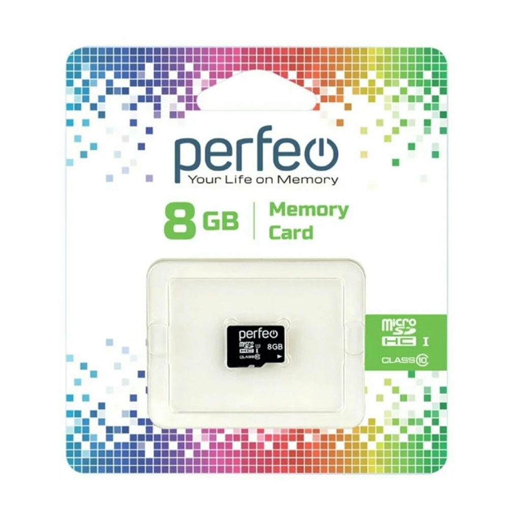 Карта памяти Perfeo MicroSDHC 8Gb Class 10 RTL, без адаптера